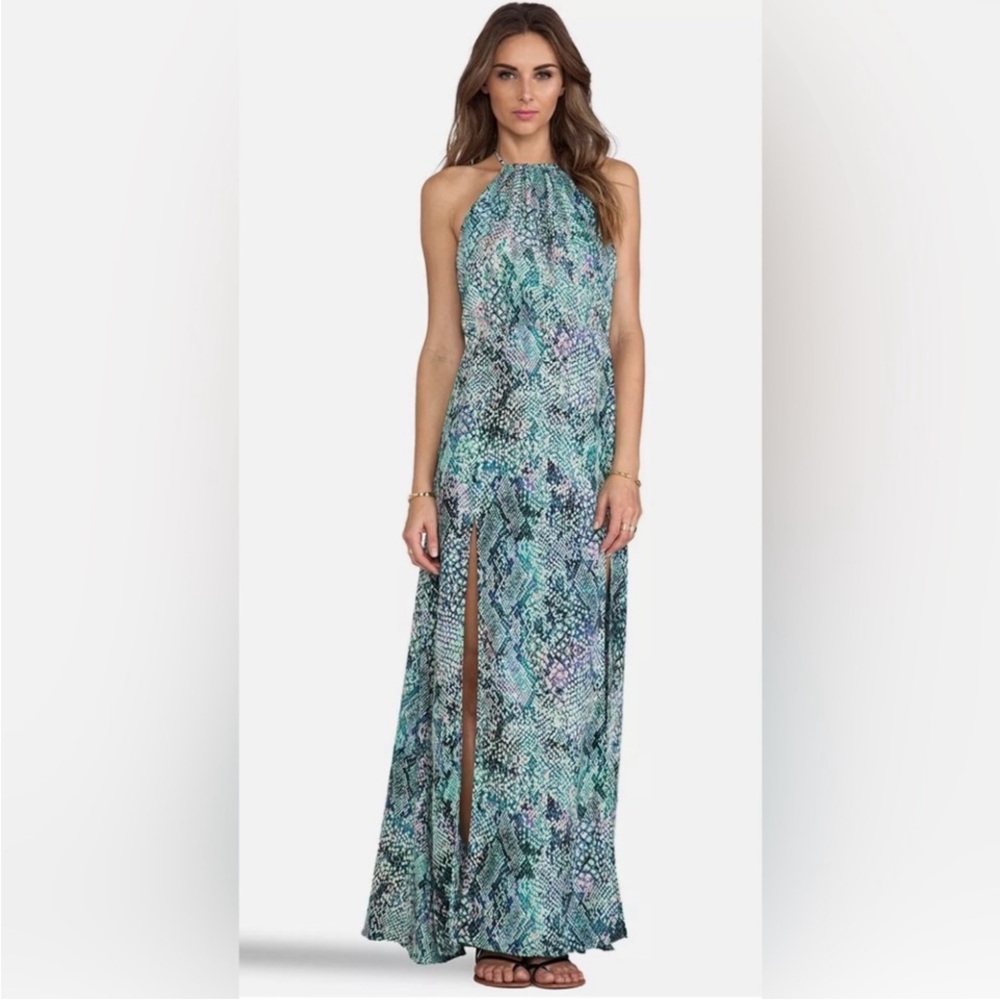 LOVERS + FRIENDS Dress MEDIUM Smokin Hot Halter Maxi Snake Animal